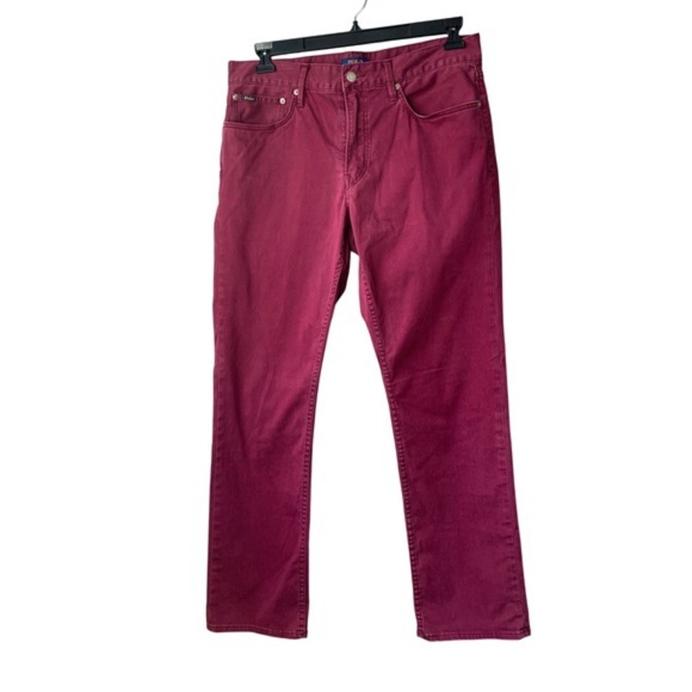 Polo Ralph Lauren Mens Chino Burgundy Maroon Straight Leg Chino Jeans Size 33x32